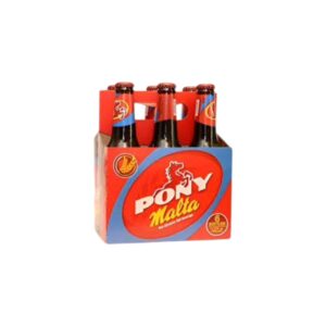 Seis botellas de Pony Malta.